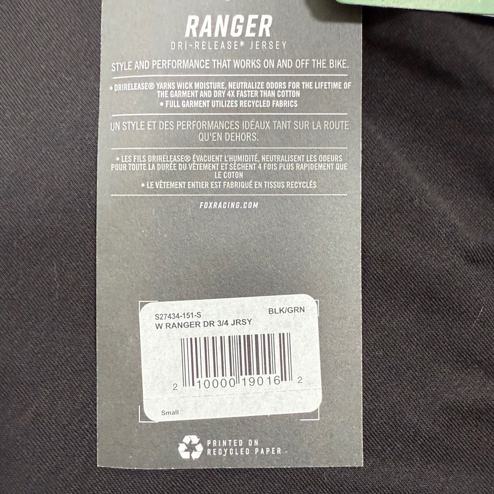 FOX Ranger Dri-Release 3/4 Sleeve Jersey Women's Small Black Green NEW‎ MTB Bike - Picture 5 of 9